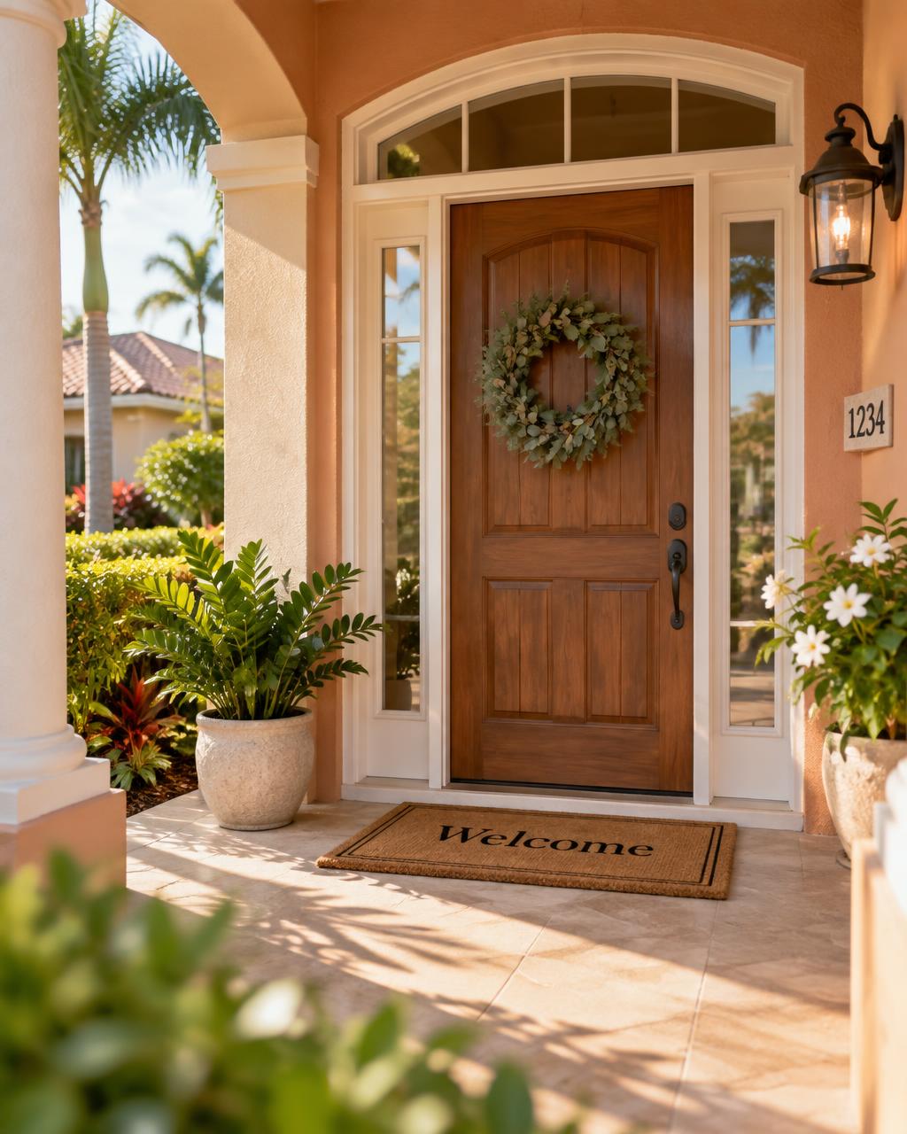 Welcoming front door of a cozy South Florida family home